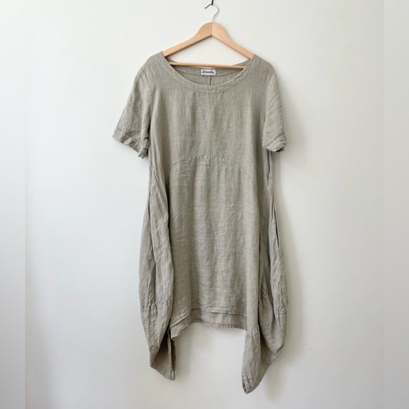 Ellamoda Linen Dress Made in Italy Size Small Grey Sage Lagenlook Boho - Picture 1 of 8